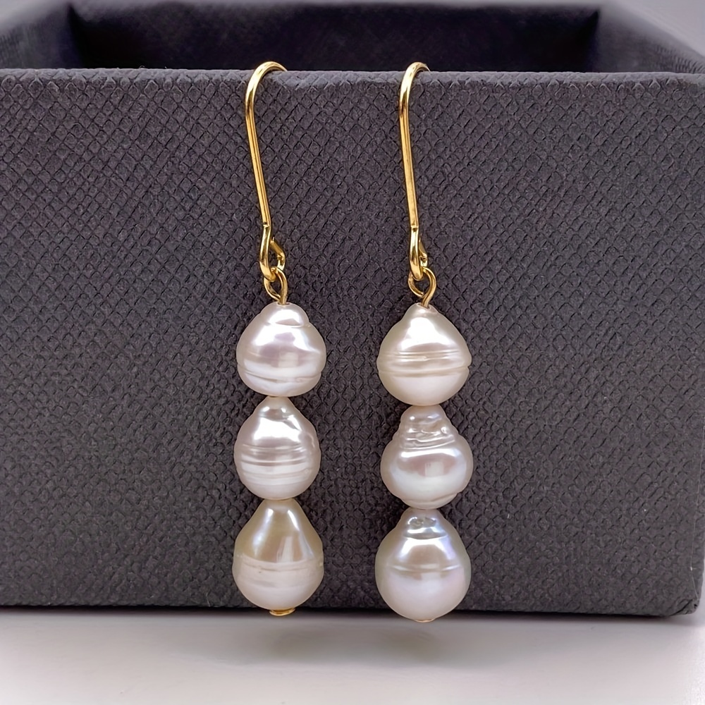 Elegant Three-Shell Pearl Pendant Earrings, Gift for Women